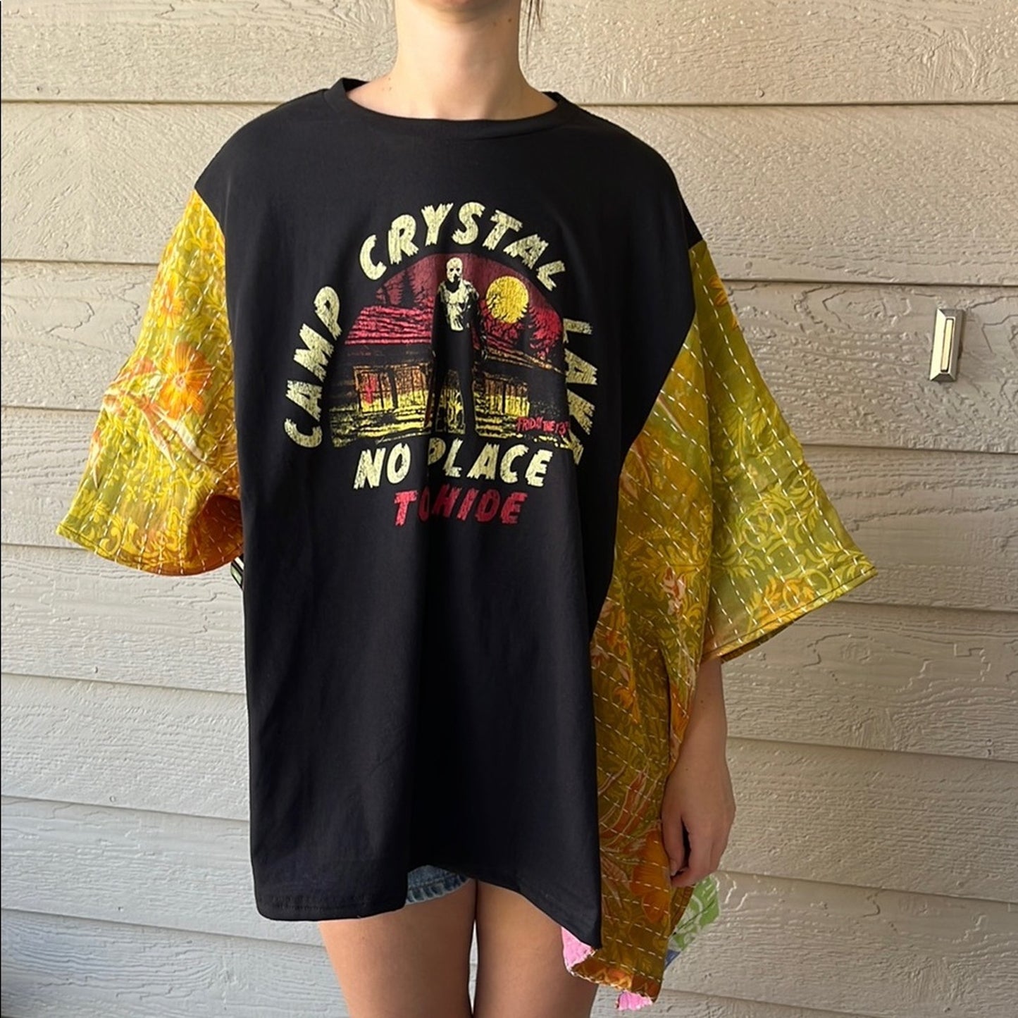 Camp Crystal Lake Upcycled Kantha Tunic Top Shirt OS Handmade Bohemian Hippie