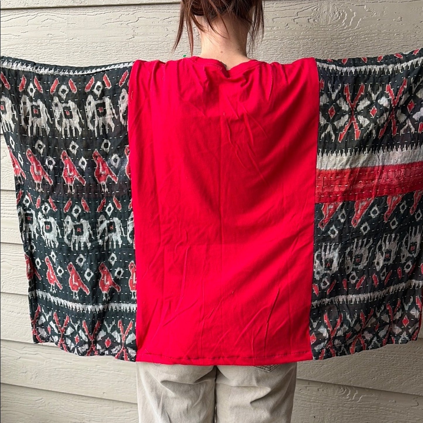 Griswold Family Christmas Upcycled Kantha Tunic Top Shirt OS Handmade Bohemian