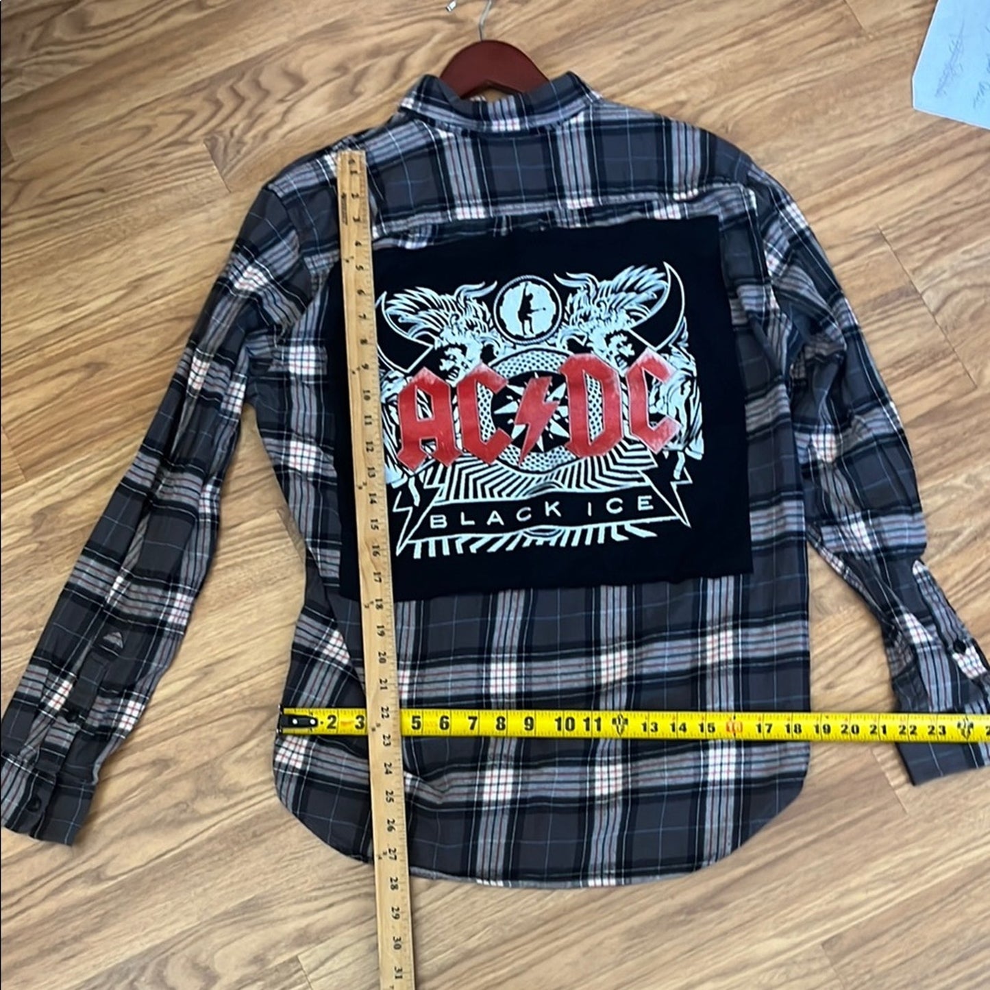 AC/DC ACDC Black Ice Upcycled Flannel Shirt Handmade Unisex Size Large L