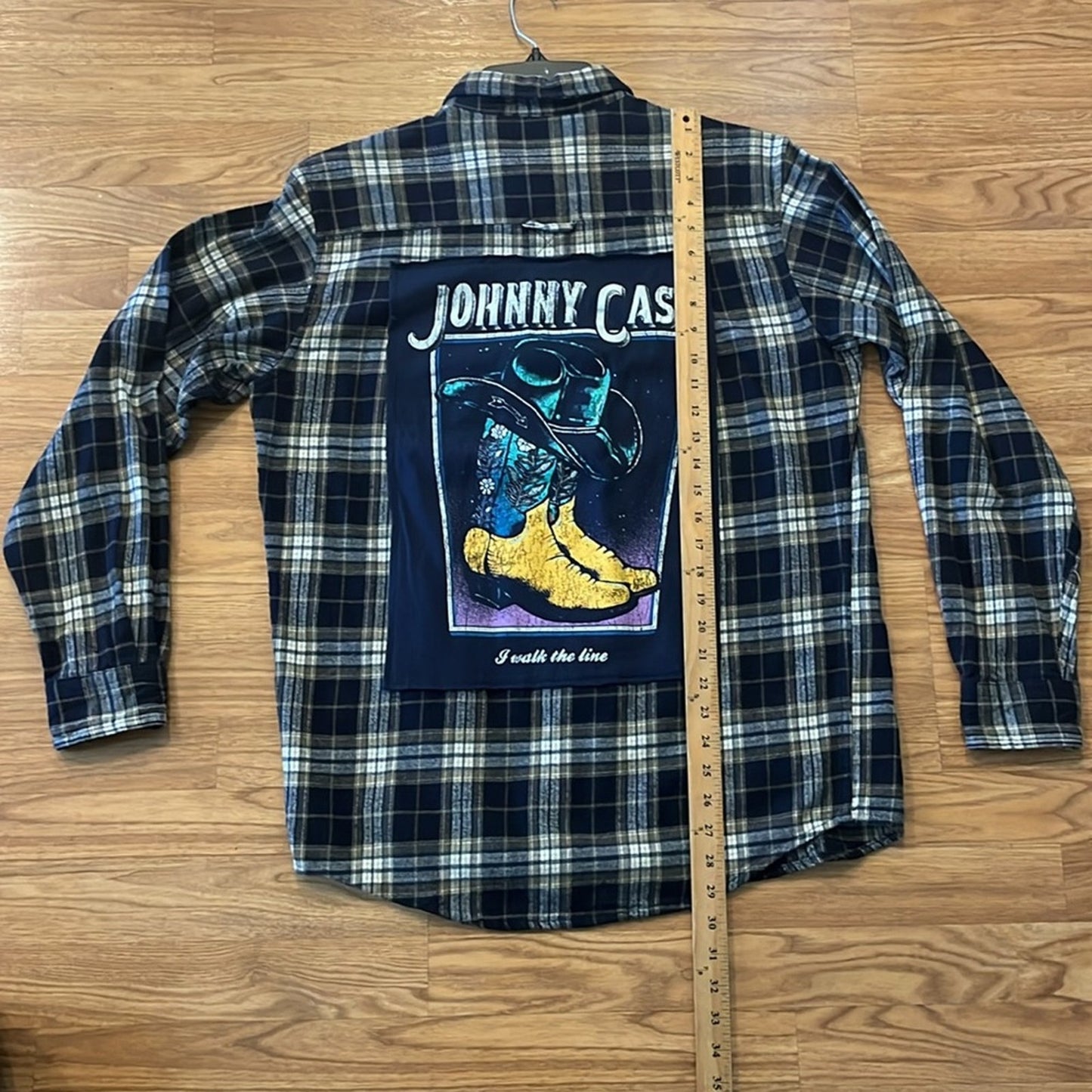 Johnny Cash Upcycled Flannel Shirt Handmade Unisex Size Medium M