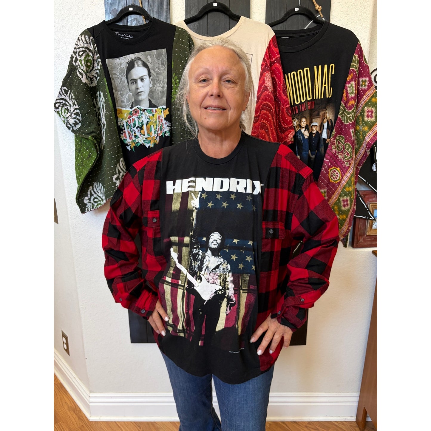 Jimi Hendrix Upcycled Flannel Sweatshirt Shirt Oversize Unisex