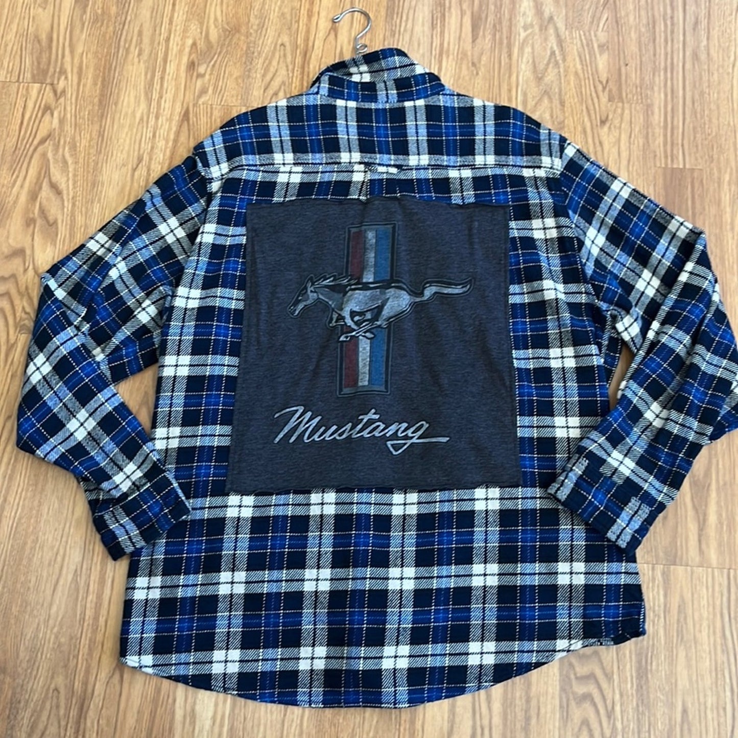 Ford Mustang Flannel Shirt upcycled one of a kind unisex size Large