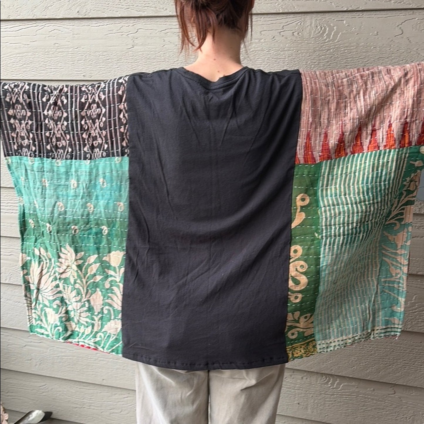 Rolling Stones Upcycled Kantha Tunic Top Shirt OS Handmade Bohemian Hippie