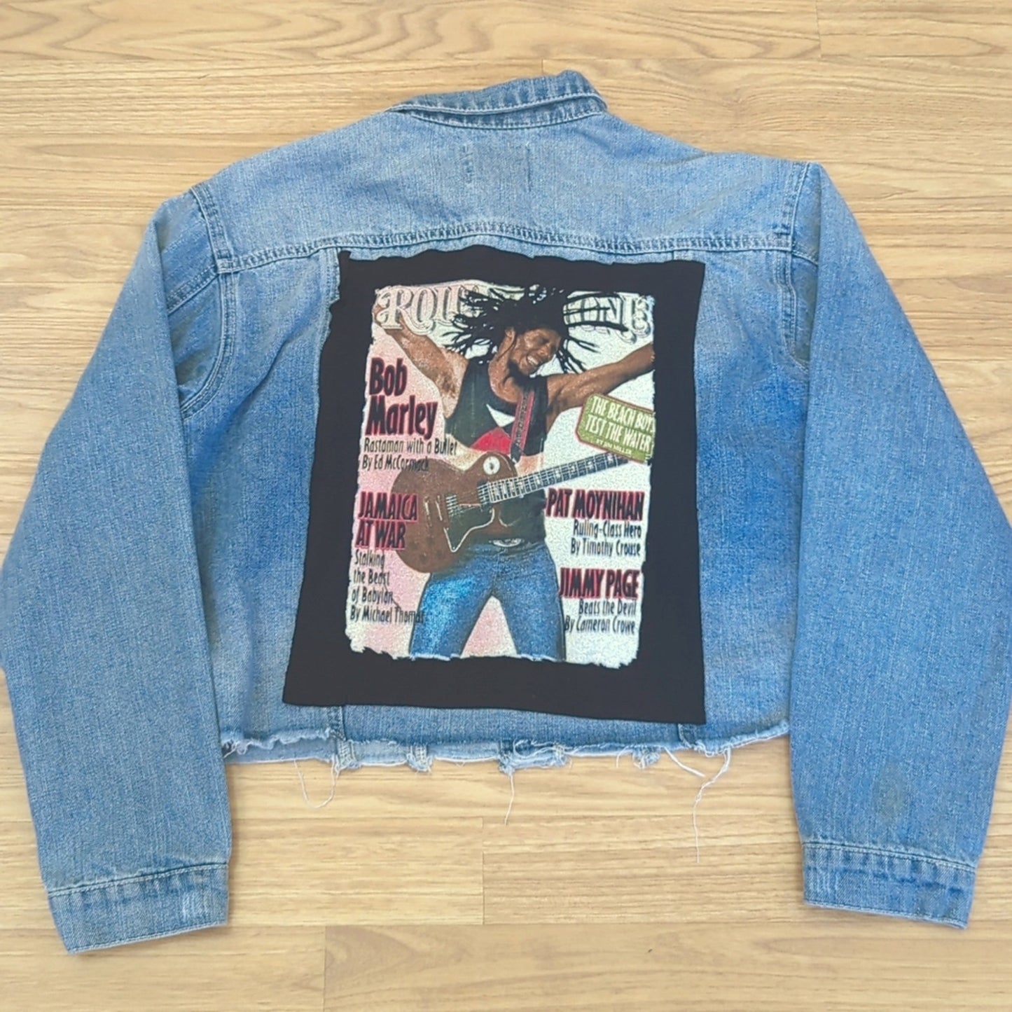 Bob Marley Frayed Jean Jacket upcycled one of a kind Small