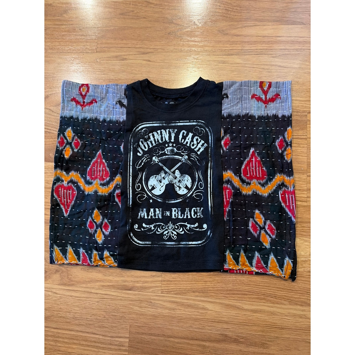Johnny Cash Upcycled Kantha Tunic Top Shirt OS Handmade Boho