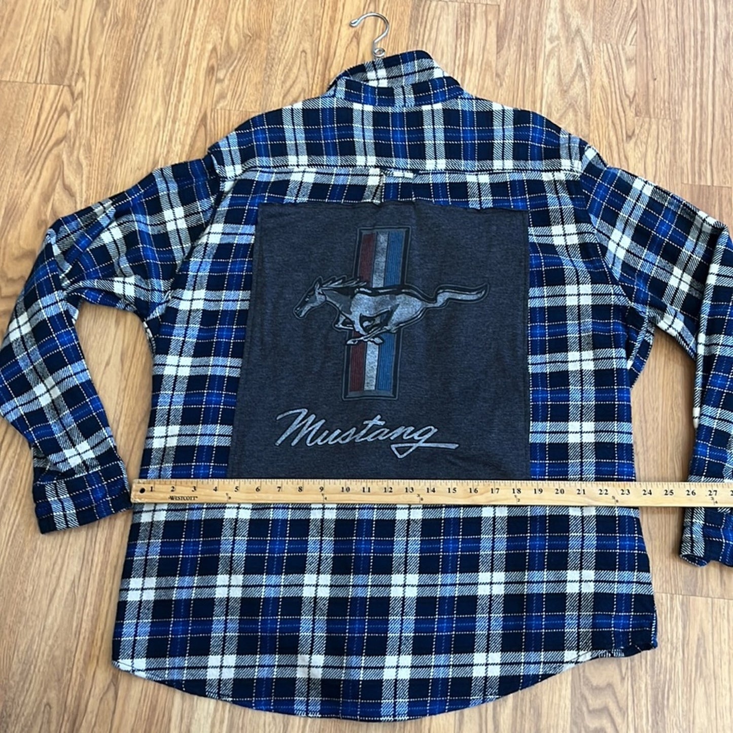 Ford Mustang Flannel Shirt upcycled one of a kind unisex size Large
