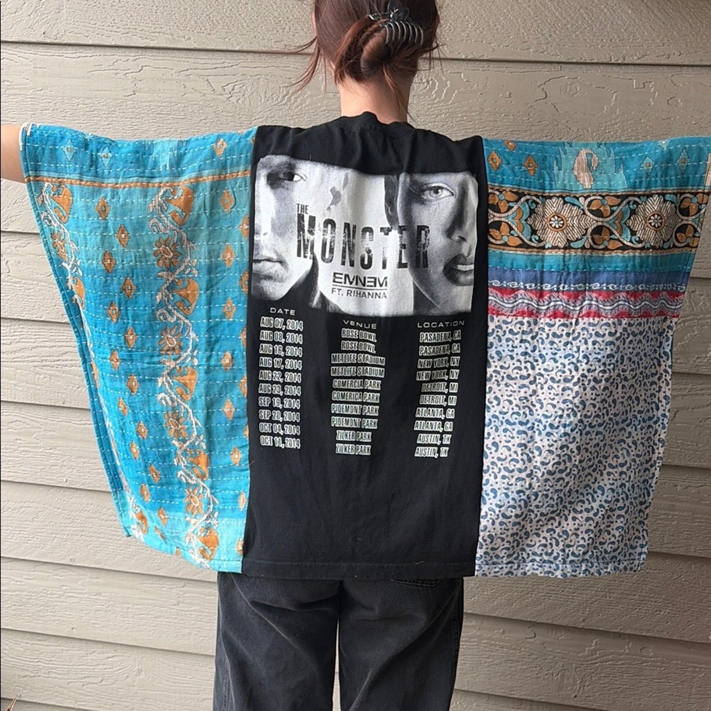 Eminem x Rihanna Upcycled Kantha Tunic Top Shirt OS Handmade Bohemian Hippie