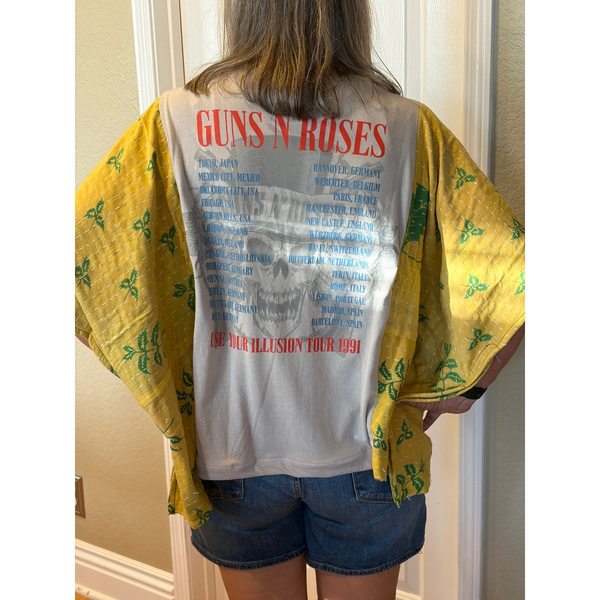 Guns N Roses Upcycled Kantha Tunic Top Shirt OS Boho