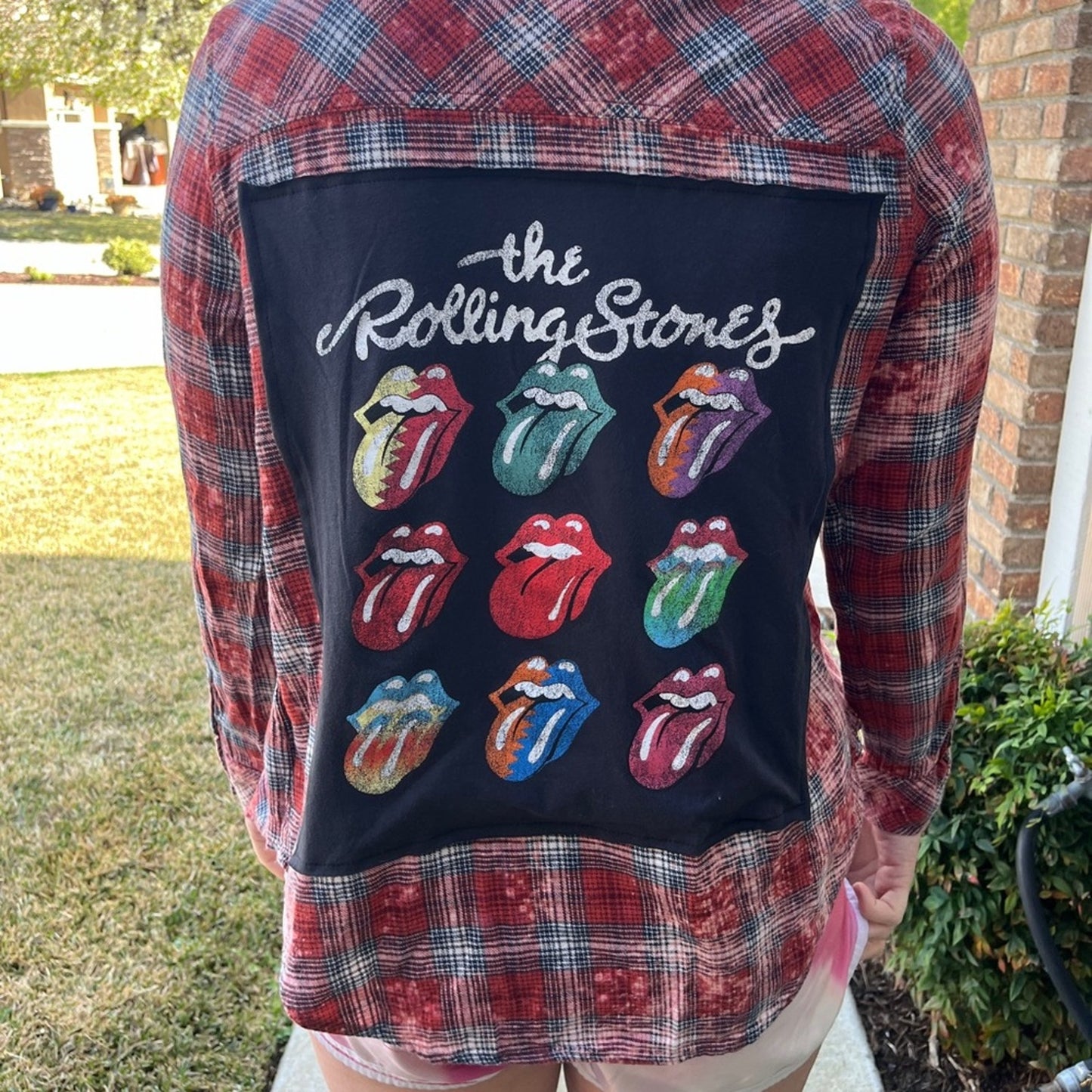 The Rolling Stones Flannel Shirt Upcycled Bleached Size Small S