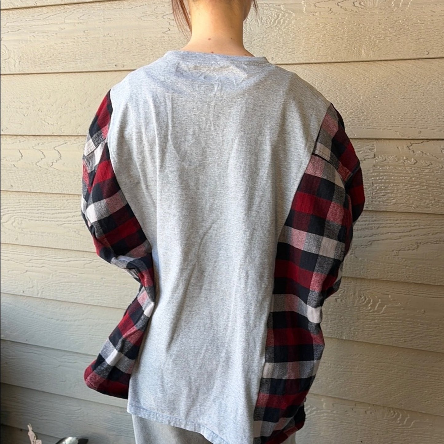 Angels Baseball Upcycled Flannel Sweatshirt OS Handmade Unisex