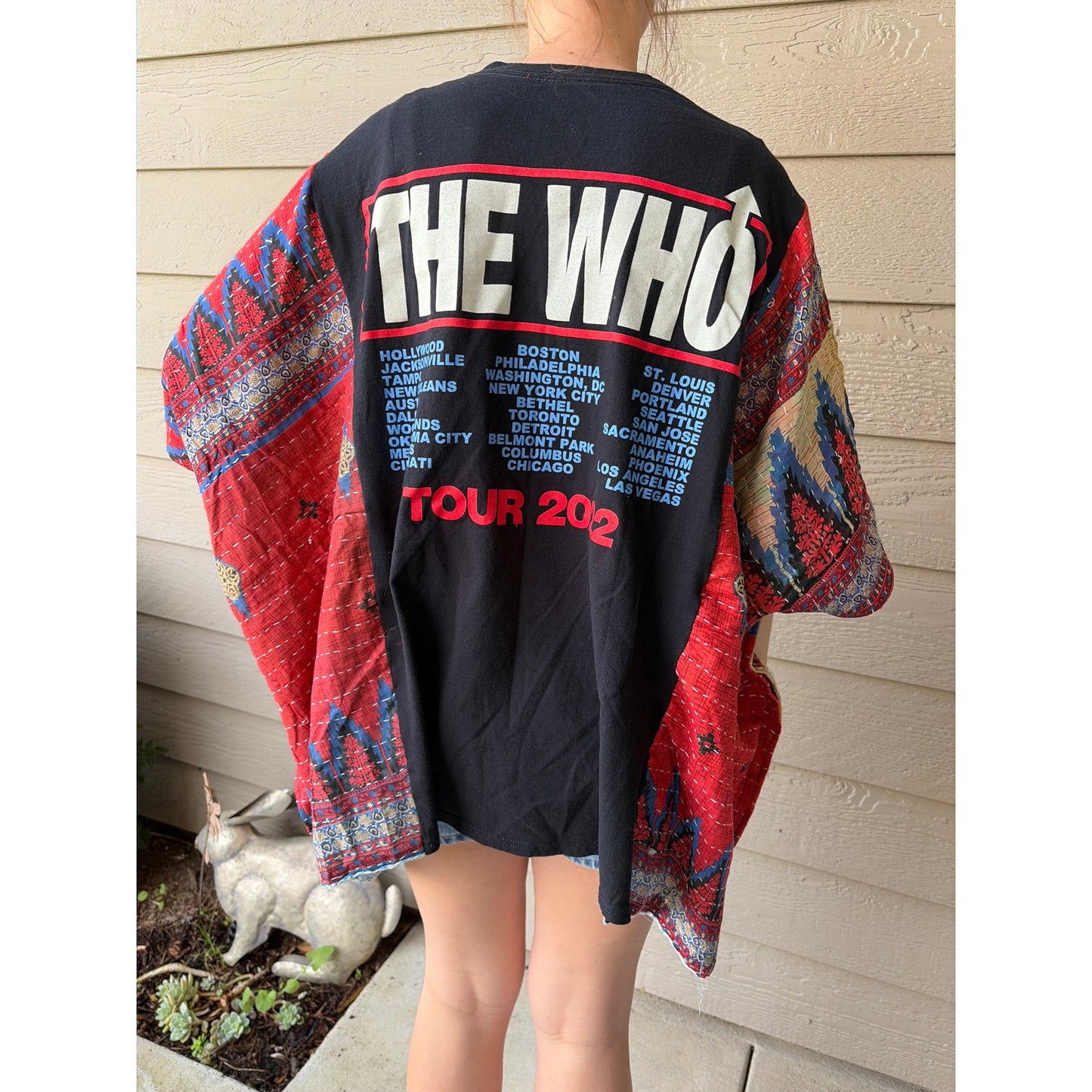 The Who Upcycled Kantha Tunic Top Shirt OS Handmade Boho