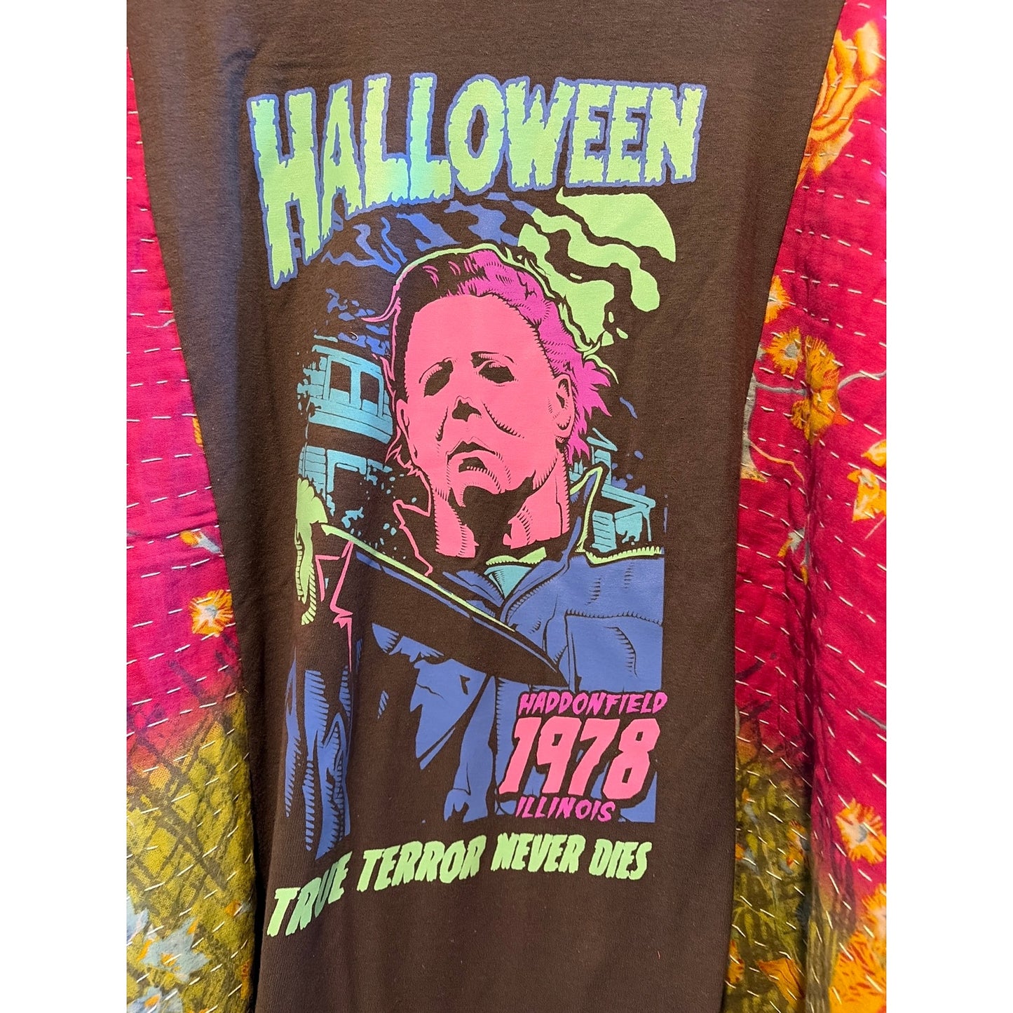Halloween Upcycled Kantha Top Shirt OS Handmade Boho