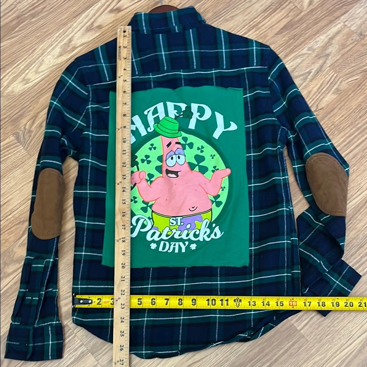 Spongebob Patrick St. Paddy's Day Upcycled Flannel Shirt Unisex Size X-small XS
