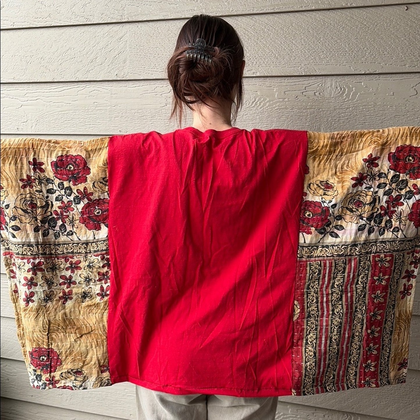 Snoopy Christmas Holiday Upcycled Kantha Tunic Tops Shirt OS Handmade Bohemian