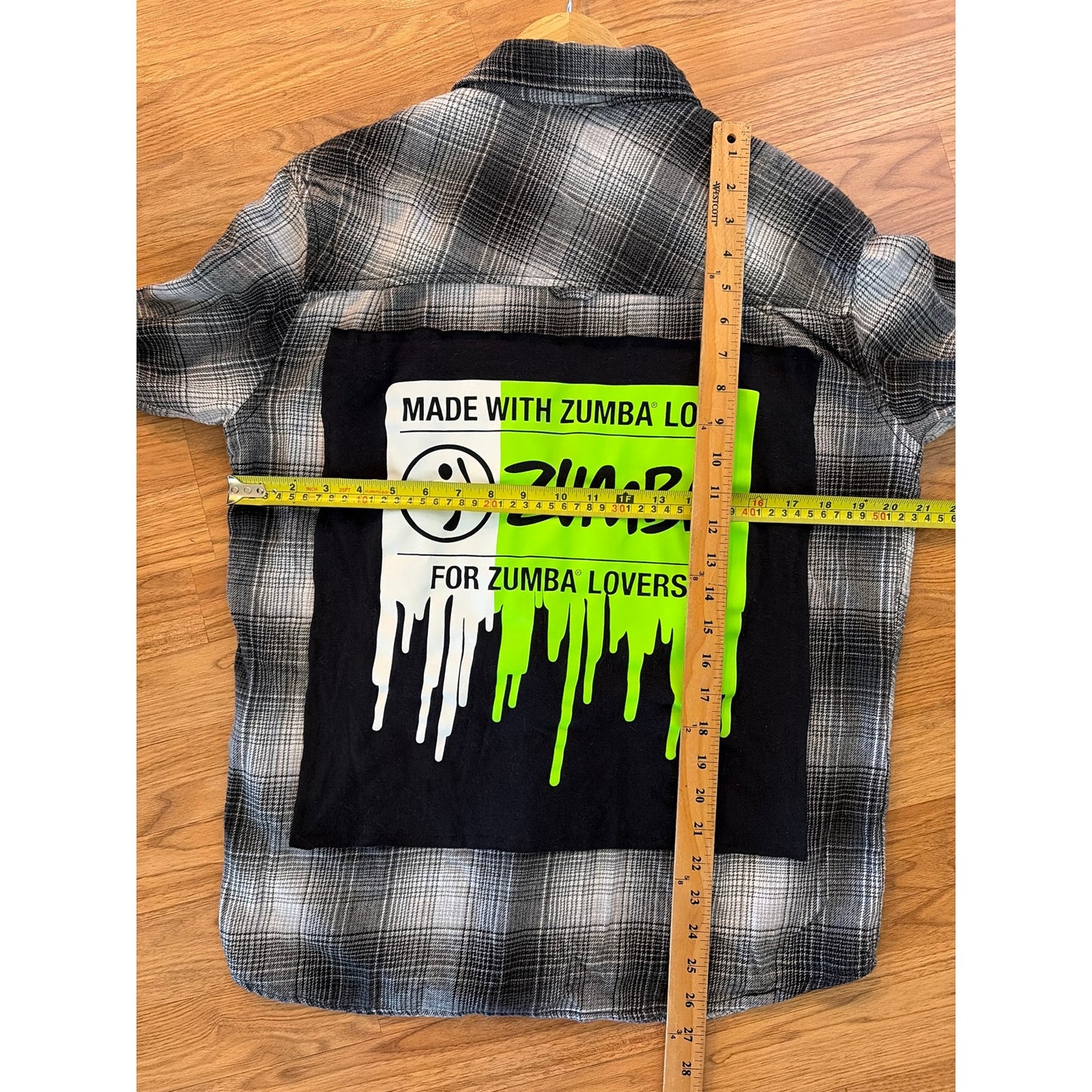 Upycled Zumba Flannel Shirt Unisex Size Medium M Handmade