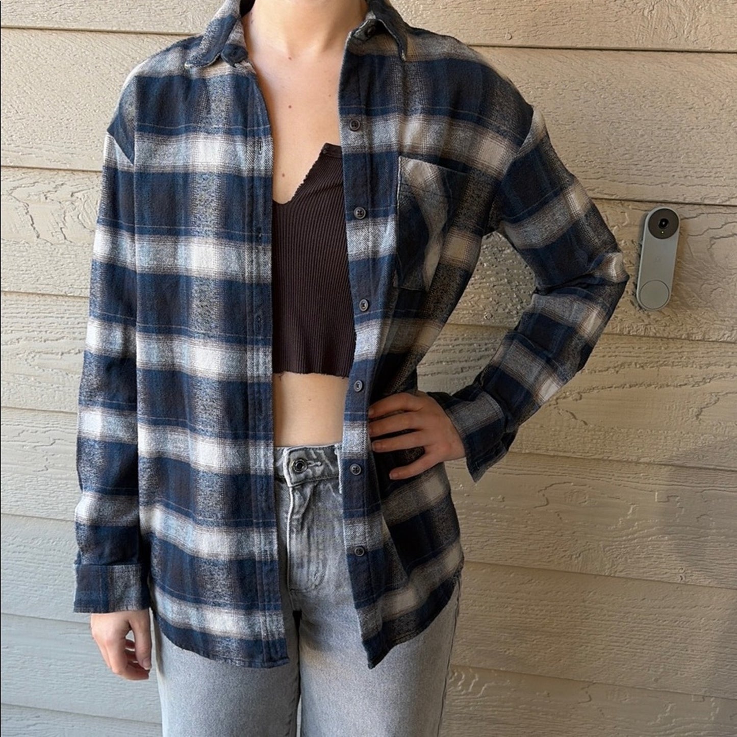 Hamsa Hand Design Upcycled Flannel Shirt Size XS X-small