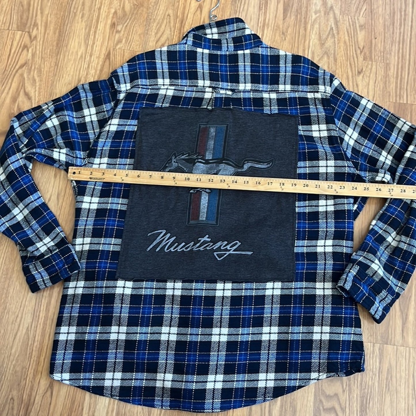 Ford Mustang Flannel Shirt upcycled one of a kind unisex size Large