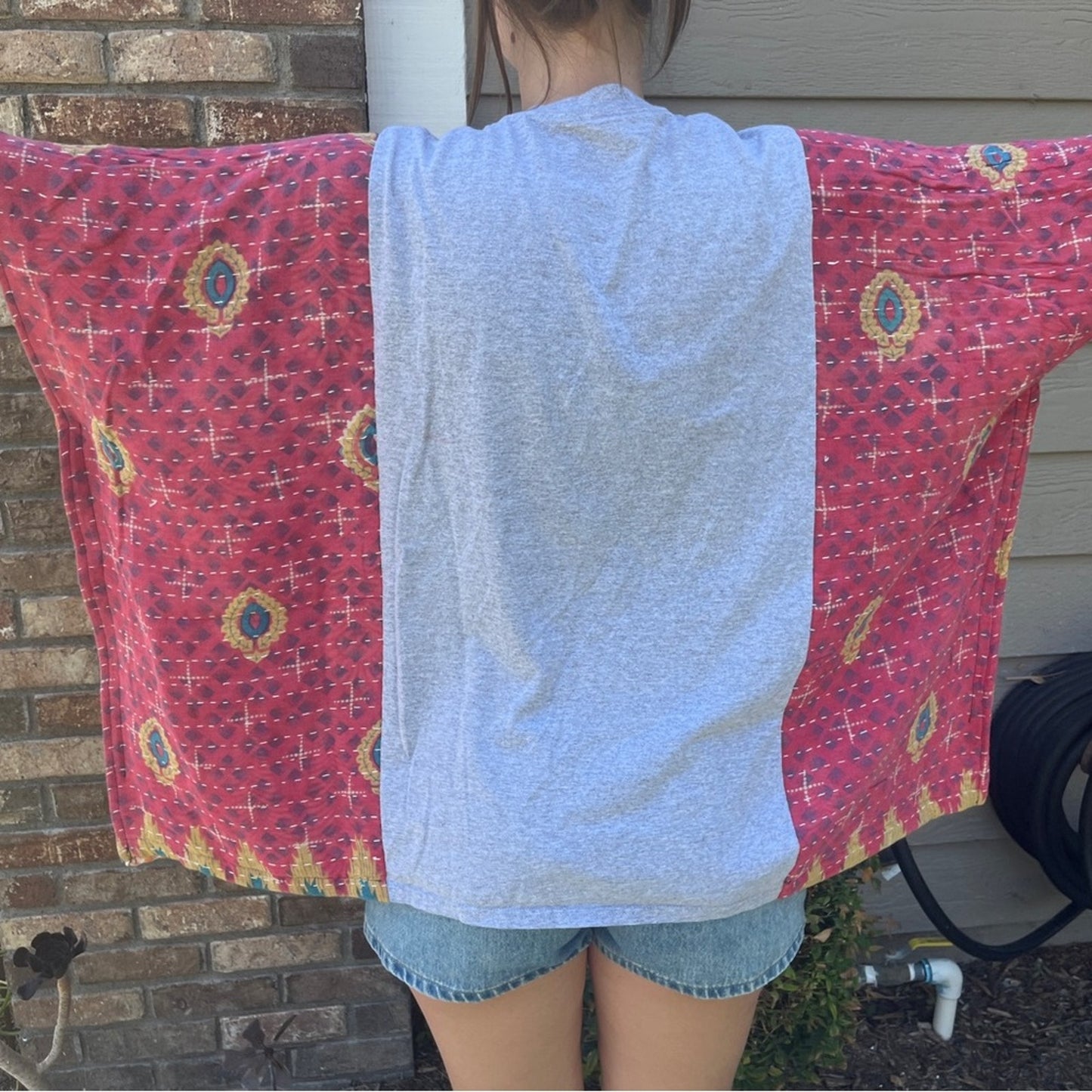 Holiday Christmas Upcycled Kantha Tunic Top Shirt OS Handmade Hippie XS S M L