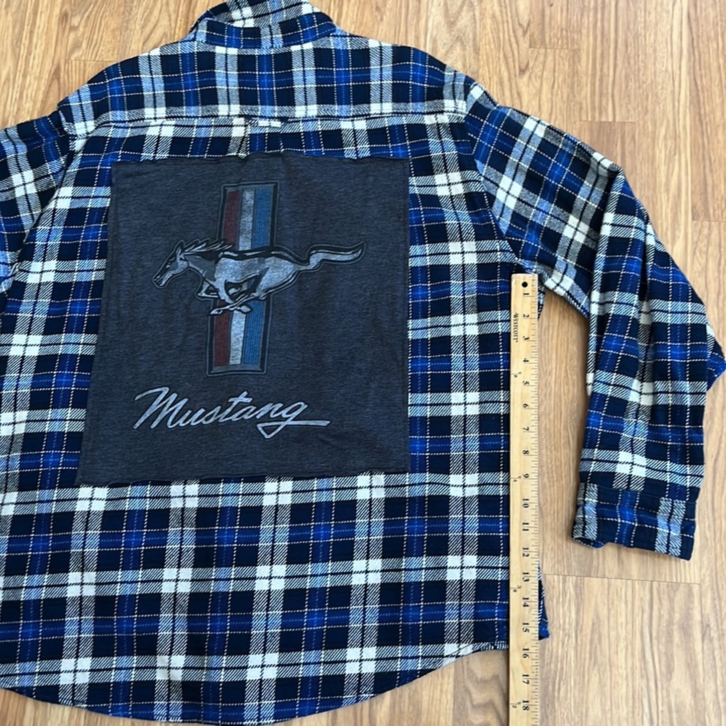 Ford Mustang Flannel Shirt upcycled one of a kind unisex size Large