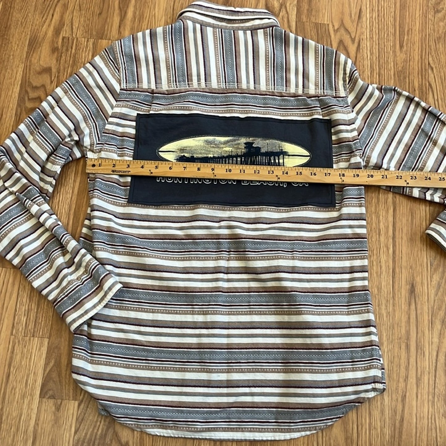 Huntington Beach Califorina Flannel Shirt ucycled one of a kind Unsex Large