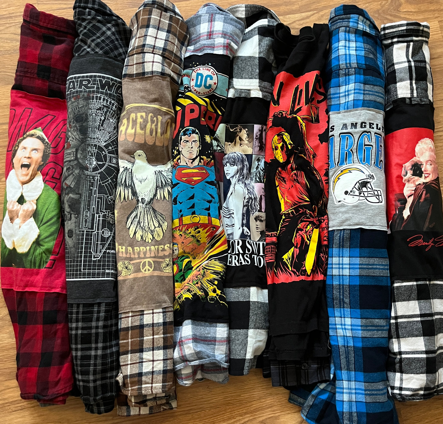 Create your own one of a kind / reworked / upcycled Flannel Shirt. You provide the T-shirt for me to match to a flannel shirt.