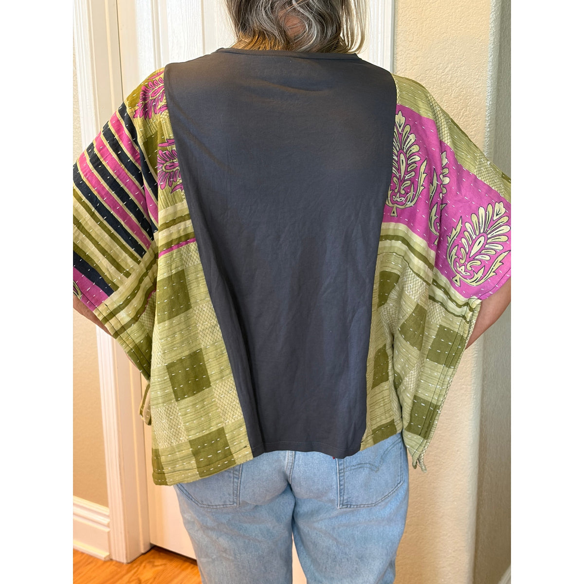 Journey Upcycled Kantha Tunic Top Shirt OS Handmade Boho