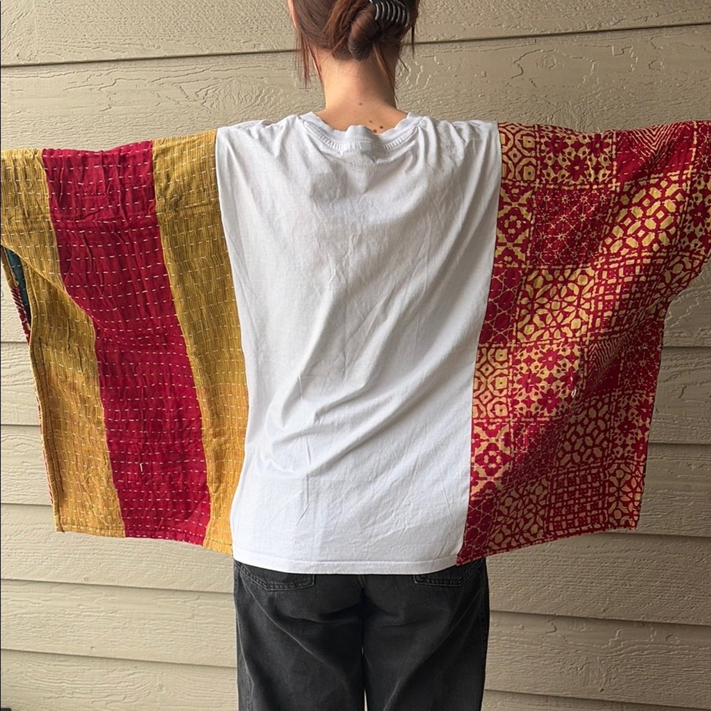 Mary J. Blige Upcycled Kantha Tunic Top Shirt OS Handmade Bohemian Hippie