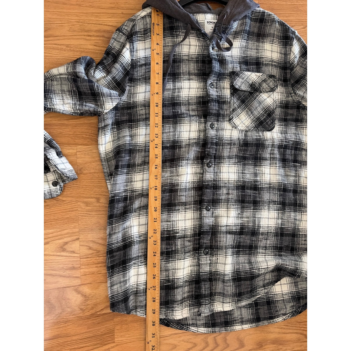 Morrissey Upcycled Flannel Shirt with Hood Unisex Size MediumM