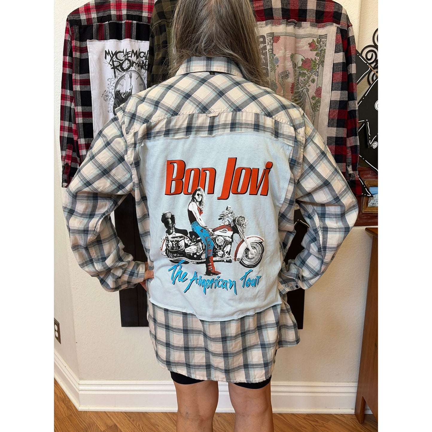 Bon Jovi Upcycled Flannel Shirt Unisex Size X-Large XL