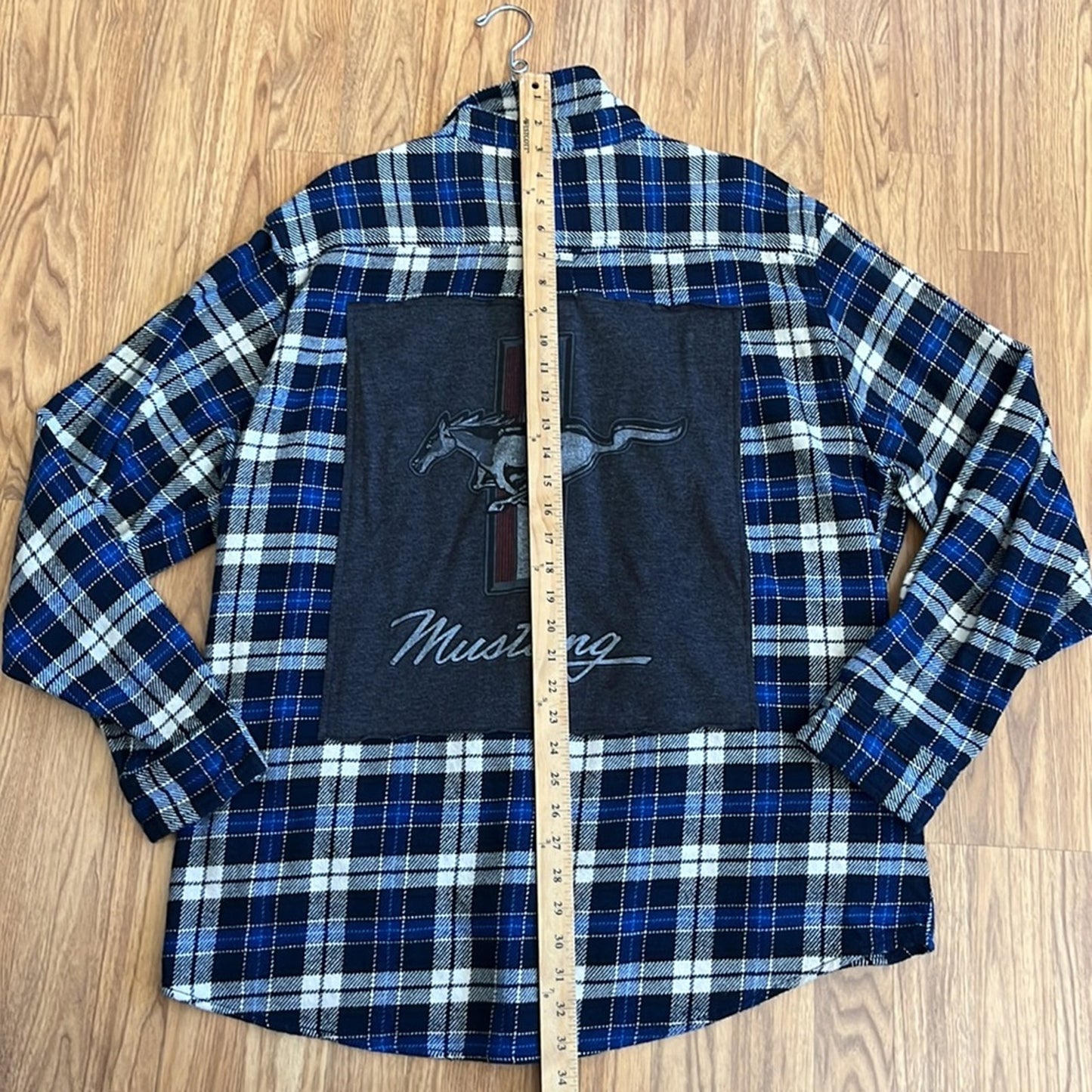 Ford Mustang Flannel Shirt upcycled one of a kind unisex size Large