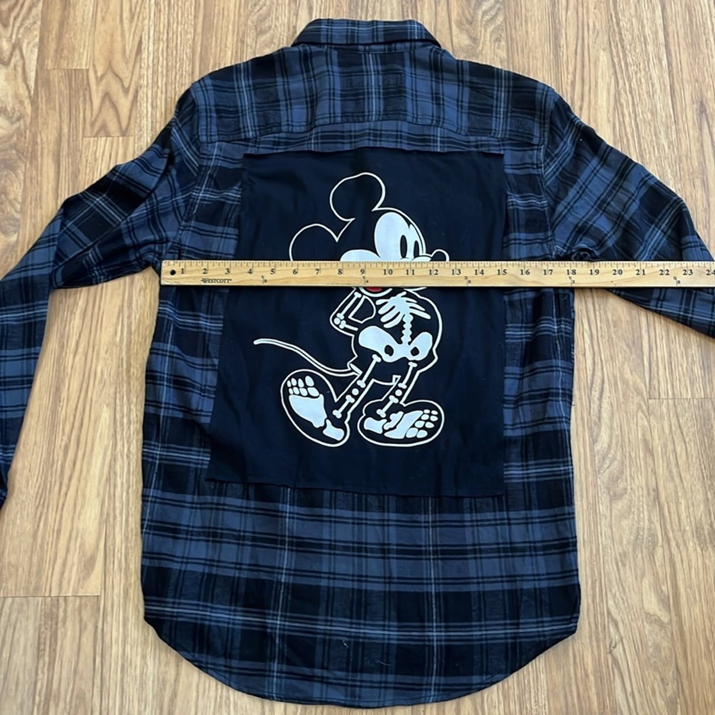 Halloween Skeleton Mickey Mouse Flannel Shirt upcycled unisex Small