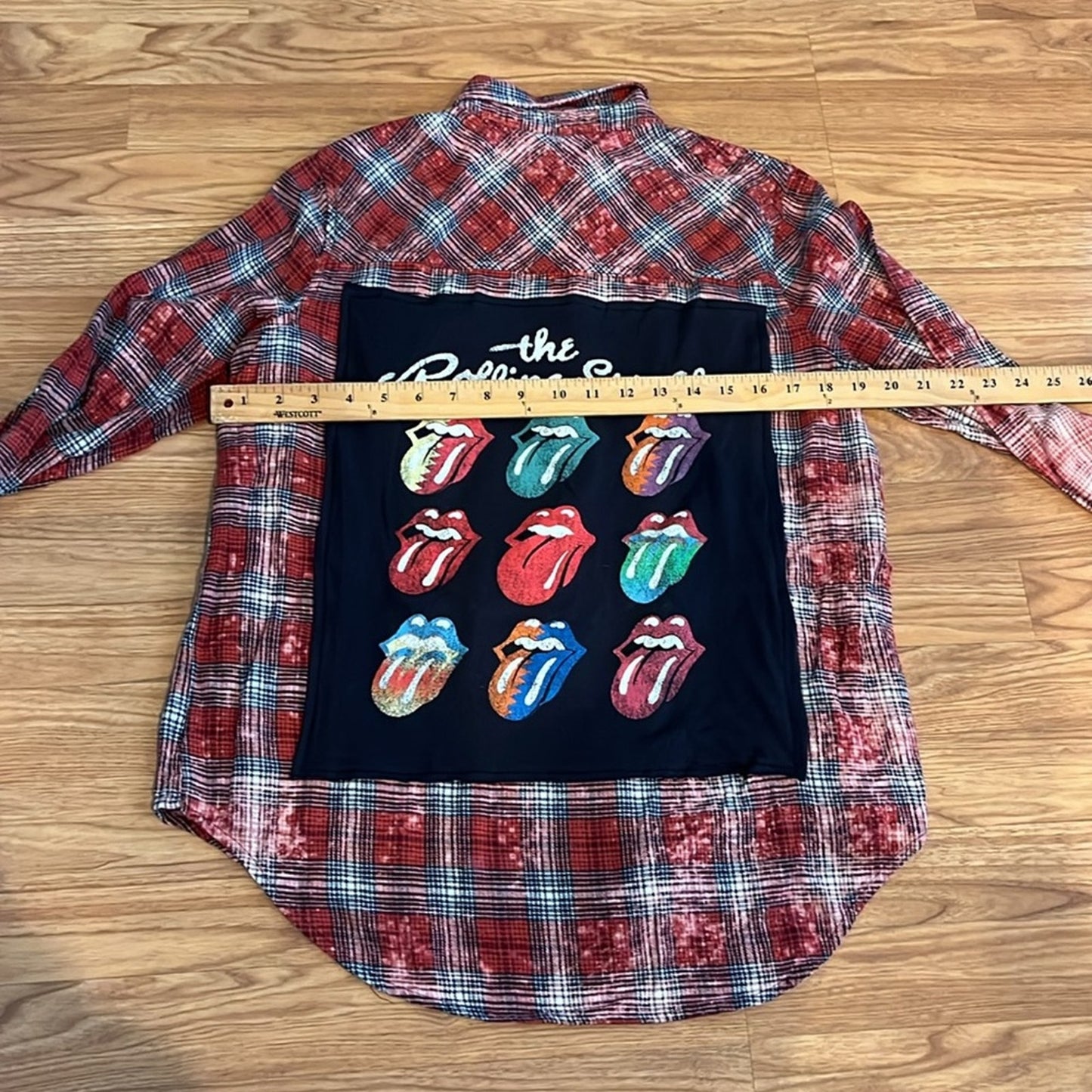 The Rolling Stones Flannel Shirt Upcycled Bleached Size Small S