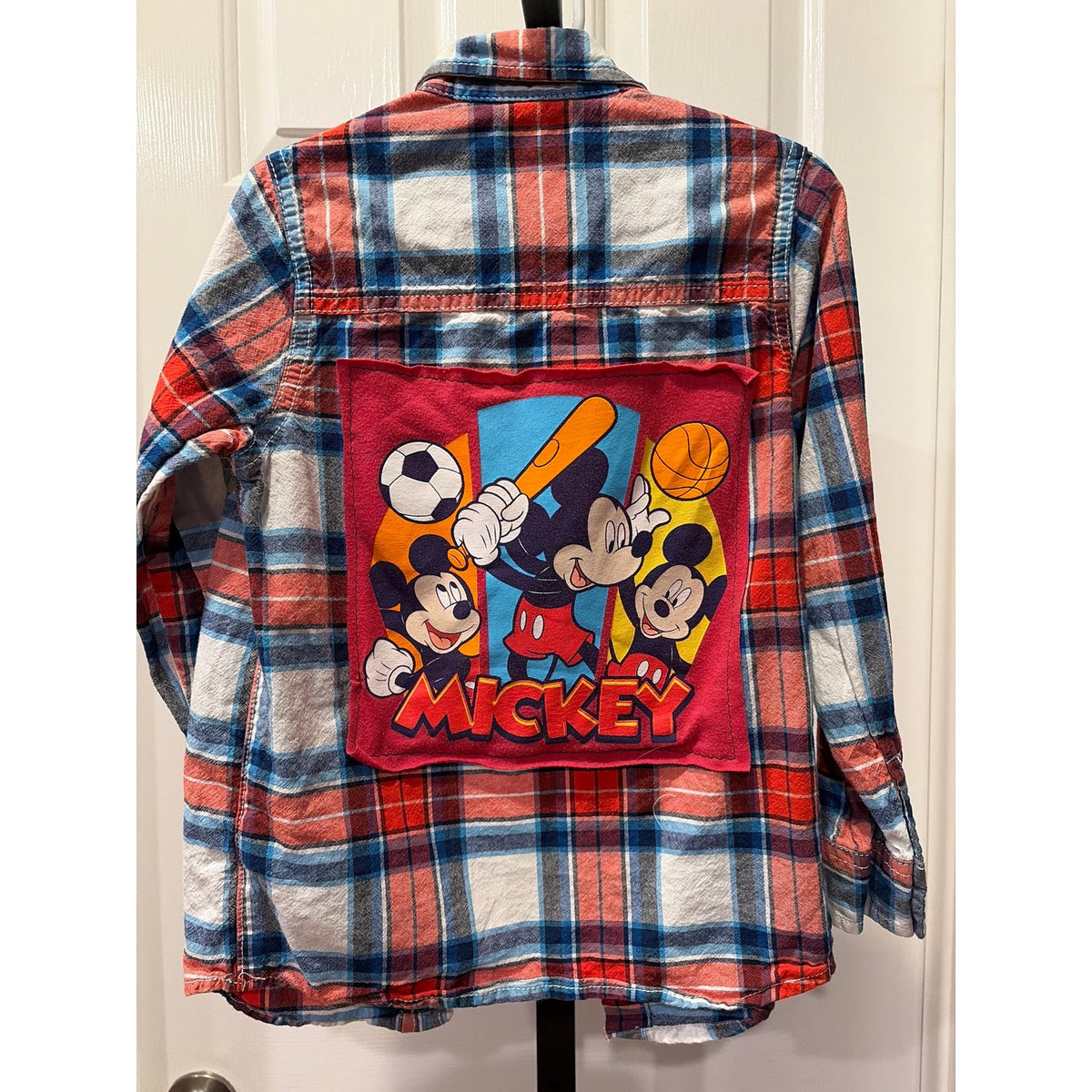 Upcycled Mickey Mouse Oshkosh Flannel Shirt Size ^