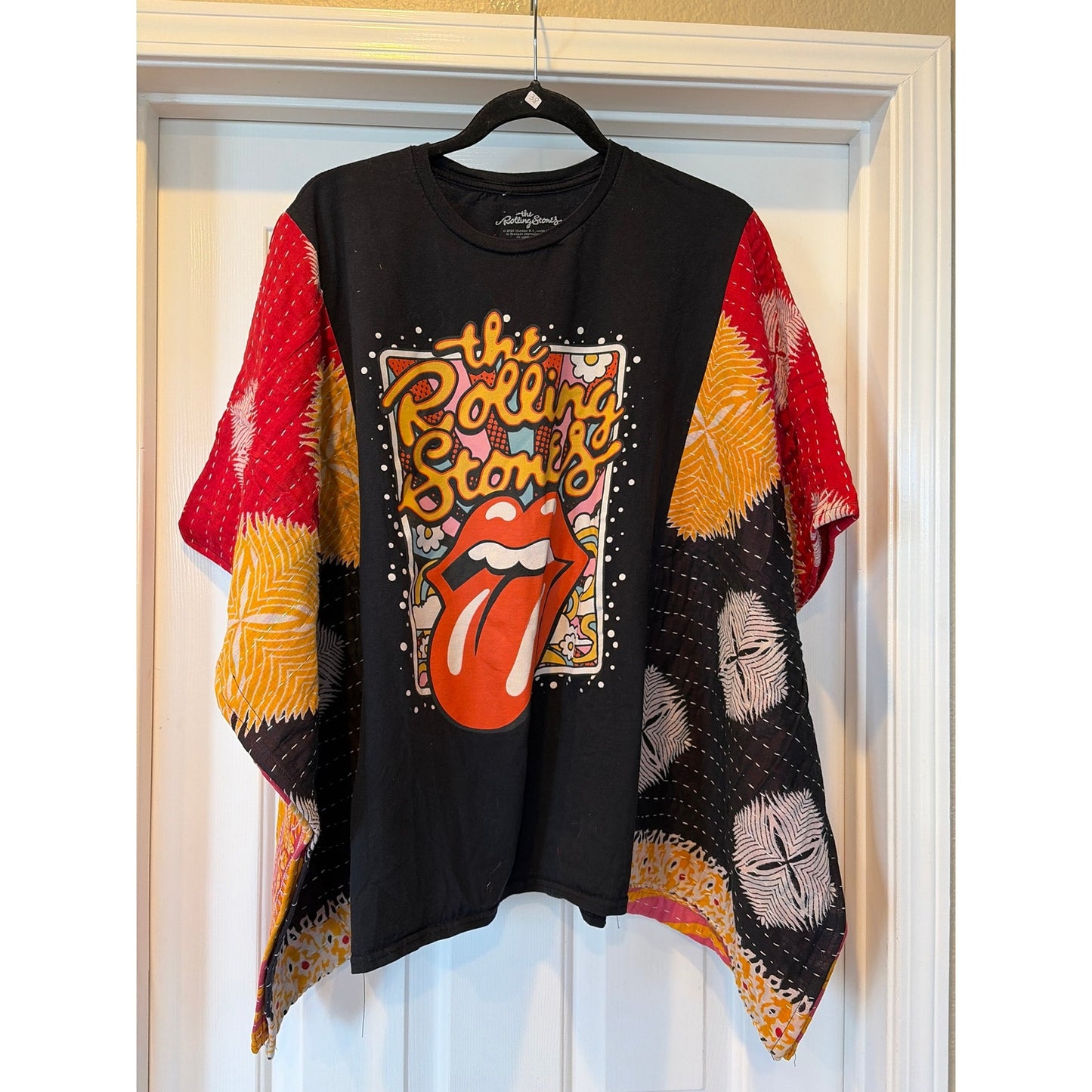 Rolling Stones Upcycled Kantha Tunic Top Shirt OS Handmade Boho