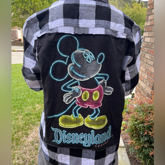 Mickey Mouse Disneyland upcycled Flannel Shirt Unisex Size Large L