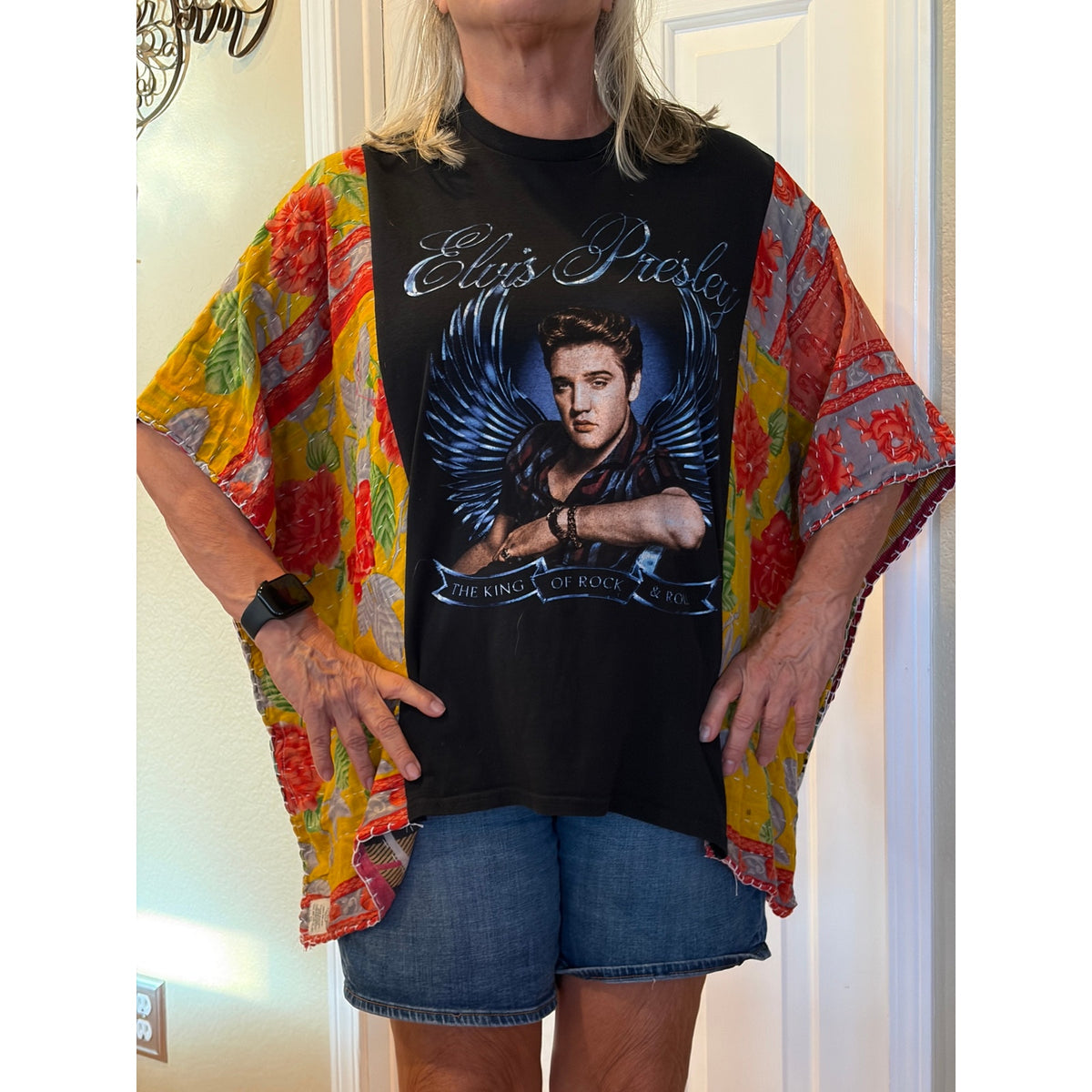 Elvis Presley Upcycled Kantha Tunic Top Shirt OS Handmade Boho