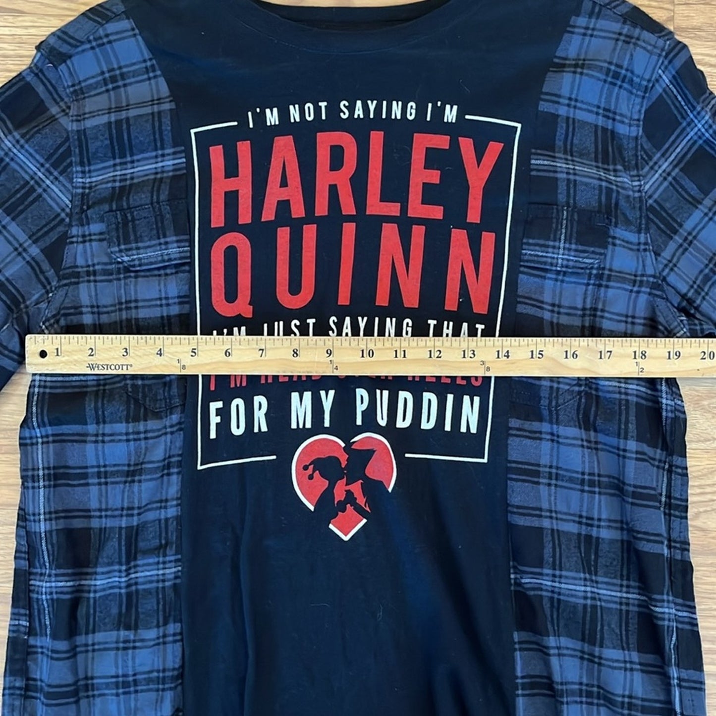 Harley Quinn Flannel Sweatshirt Shirt upcycled one size
