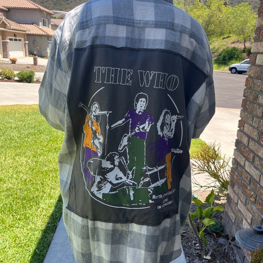 The Who Upcycled Flannel Shirt Handmade Unisex Size XXL