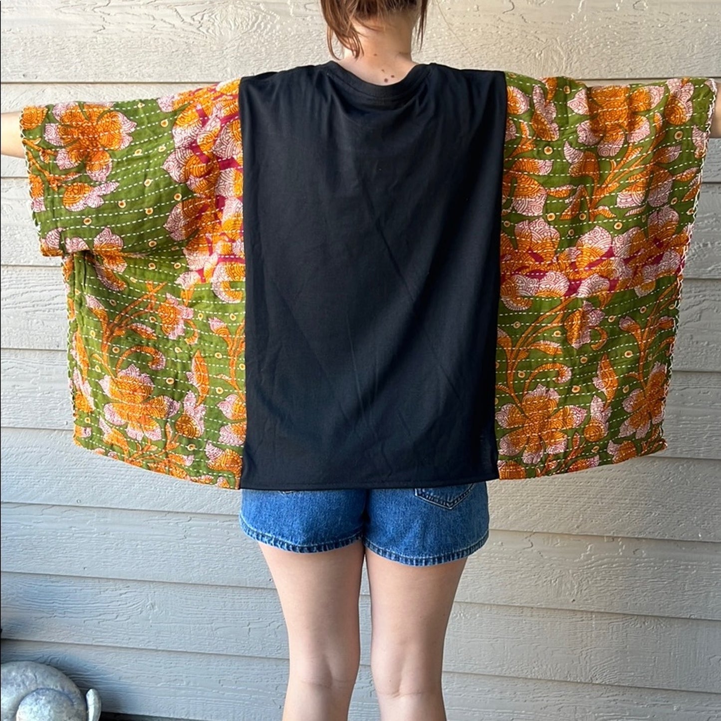 Janis Joplin Upcycled Kantha Tunic Top Shirt OS Handmade Bohemian