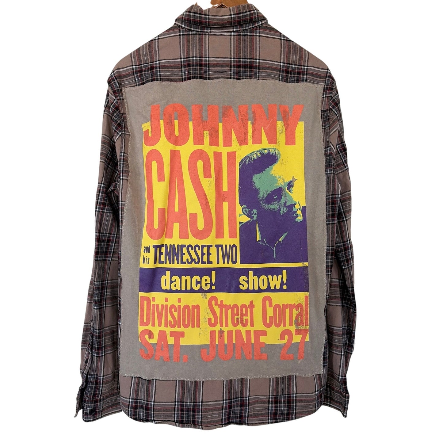 Johnny Cash Upcycled Flannel Shirt Unisex Size XL X-large