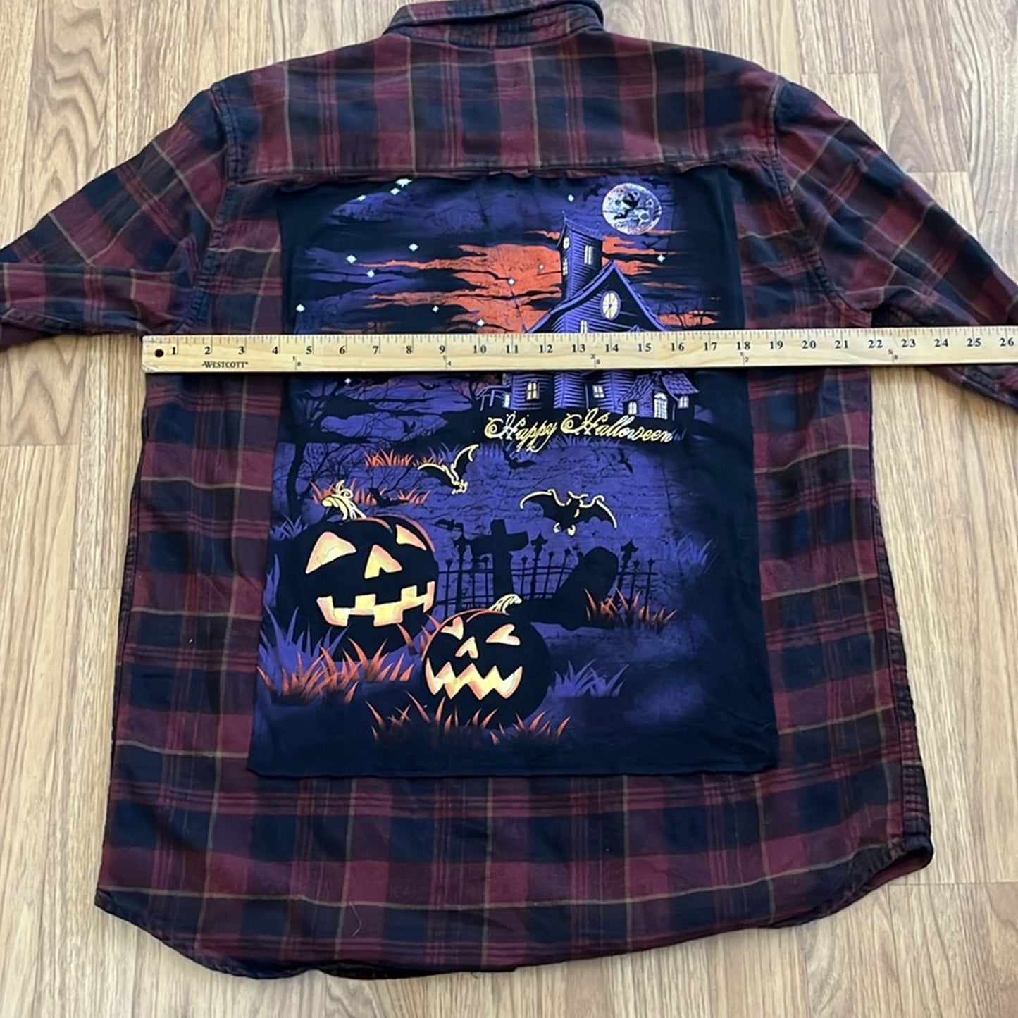 Happy Halloween Upcycled Flannel Shirt by O'Neill unisex Size Large L