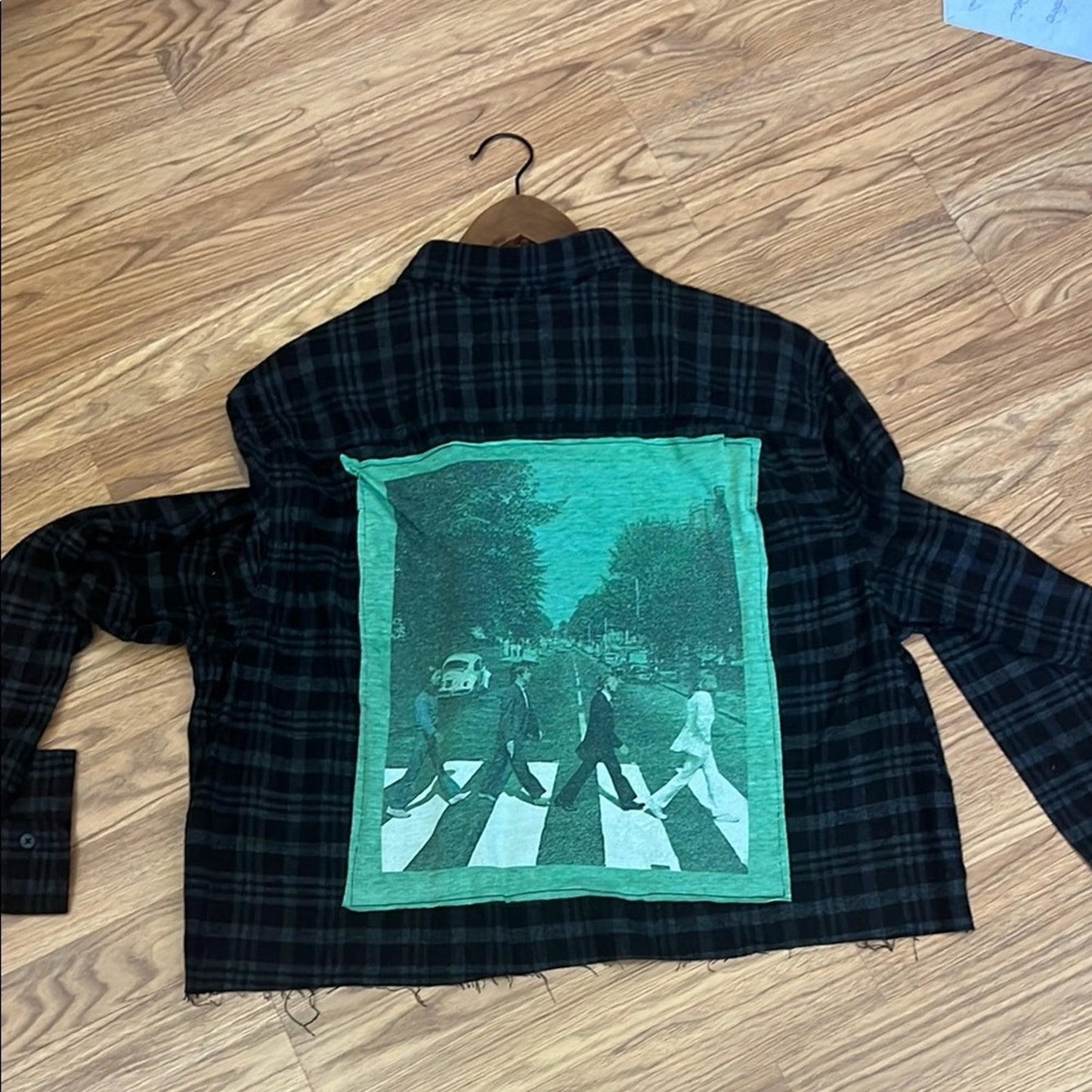 The Beatles Abby Road Upcycled Flannel Shirt Handmade Unisex Size XL Cropped