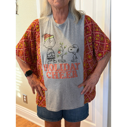 Snoopy Holiday Cheer Upcycled Kantha Tunic Top Shirt OS