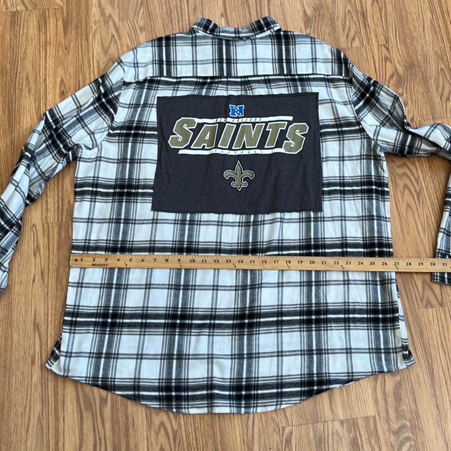 New Orleans Saints NFL Flannel Shirt upcycled one of a kind XXL