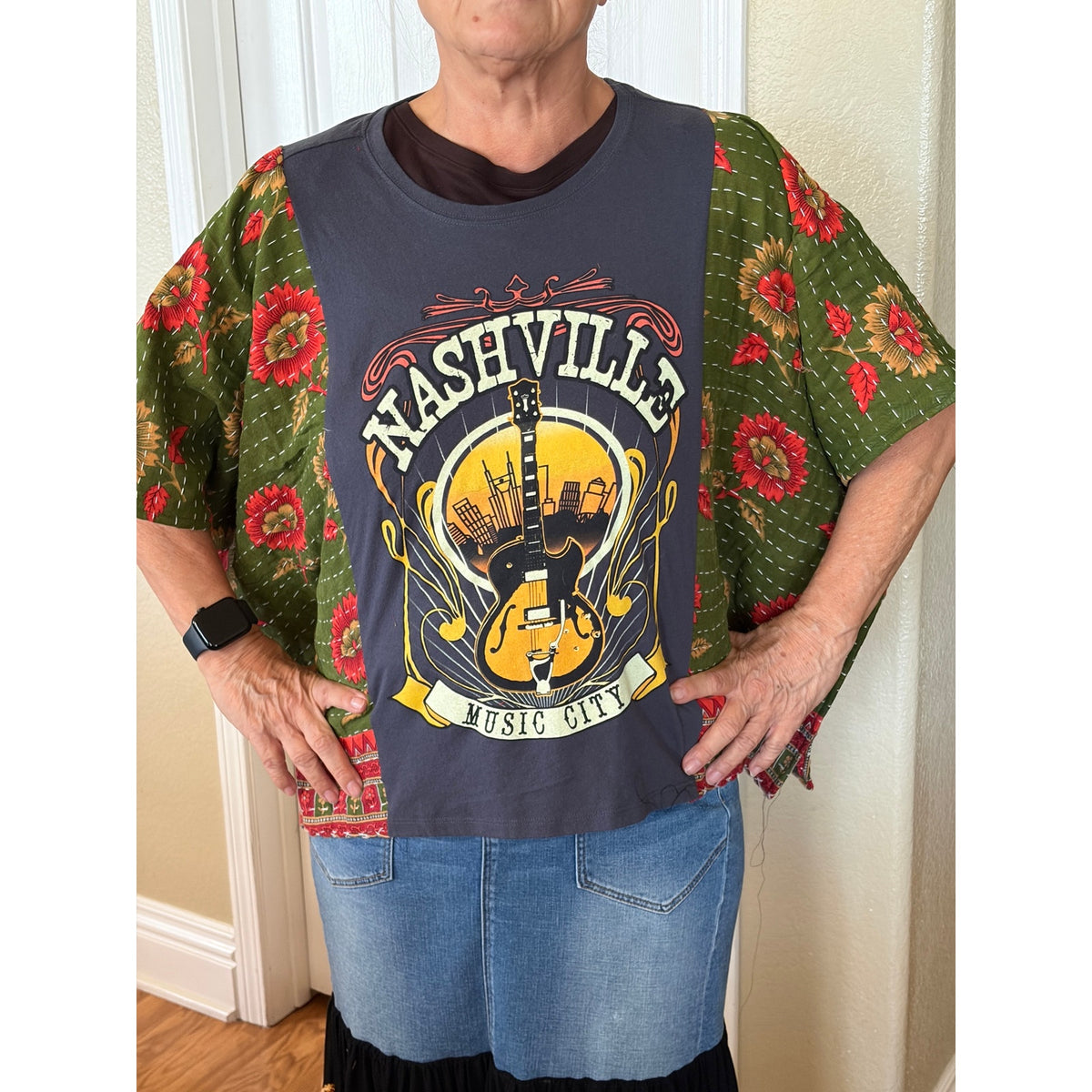 Nashville Tennessee Upcycled Kantha Tunic Top Shirt OS Handmade