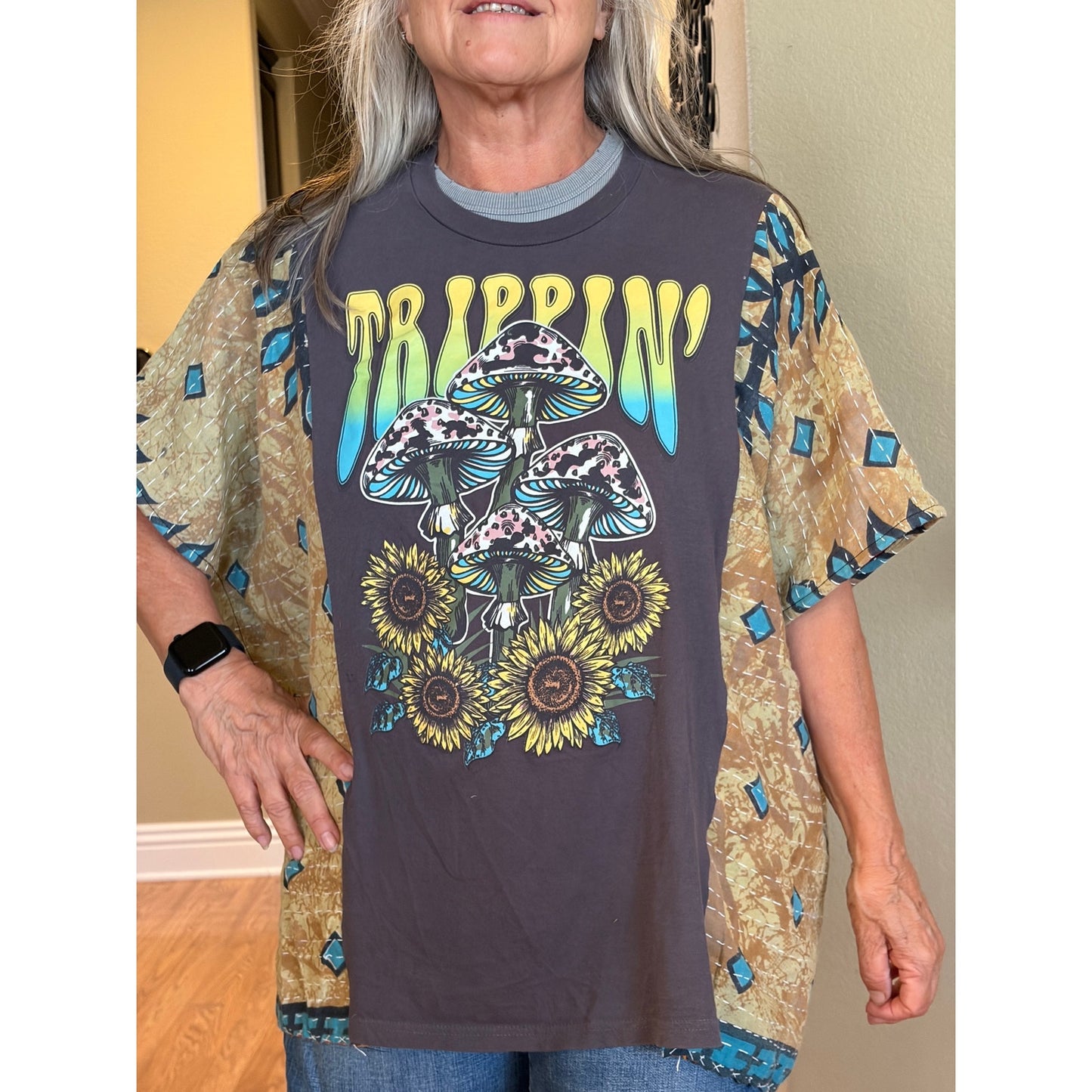 Trippin Upcycled Kantha Tunic Top Shirt OS Handmade Boho