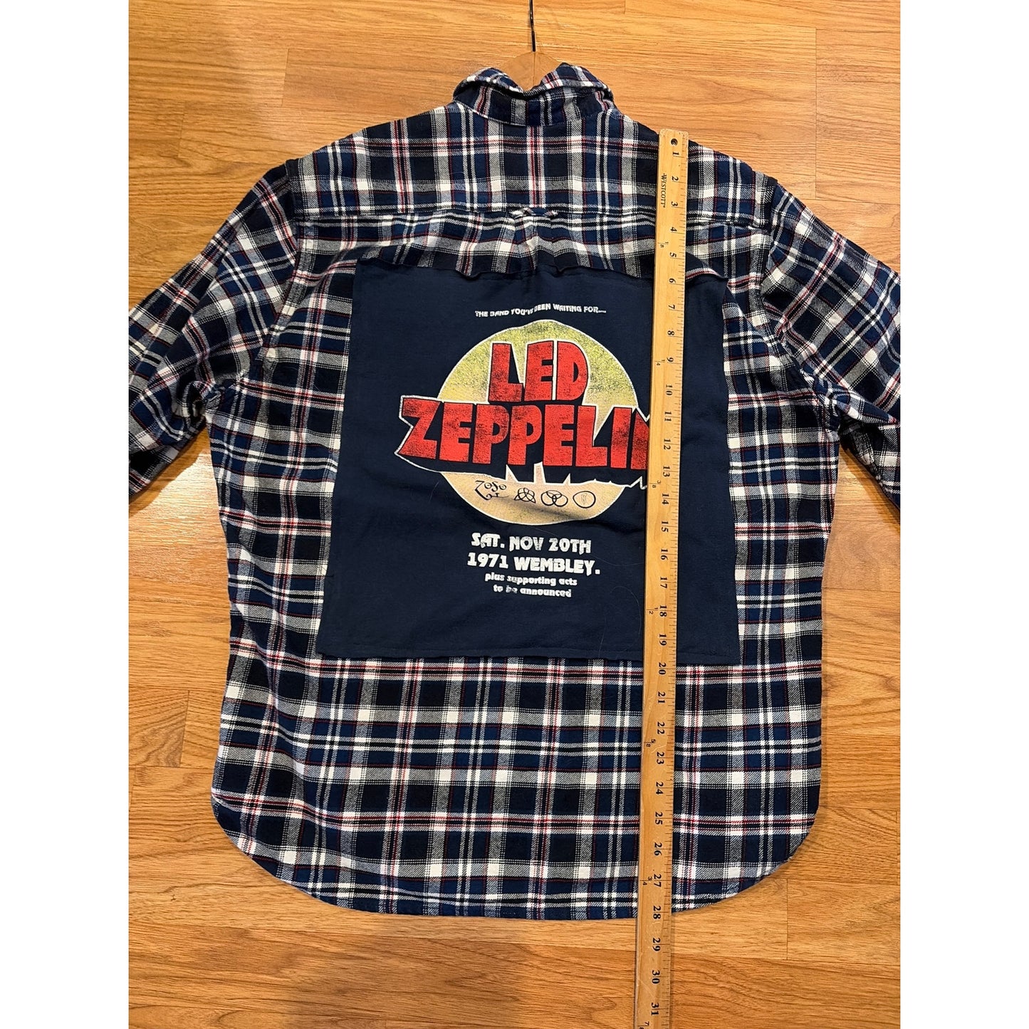 Led Zeppelin upcycled Flannel Shirt Unisex Size Large L