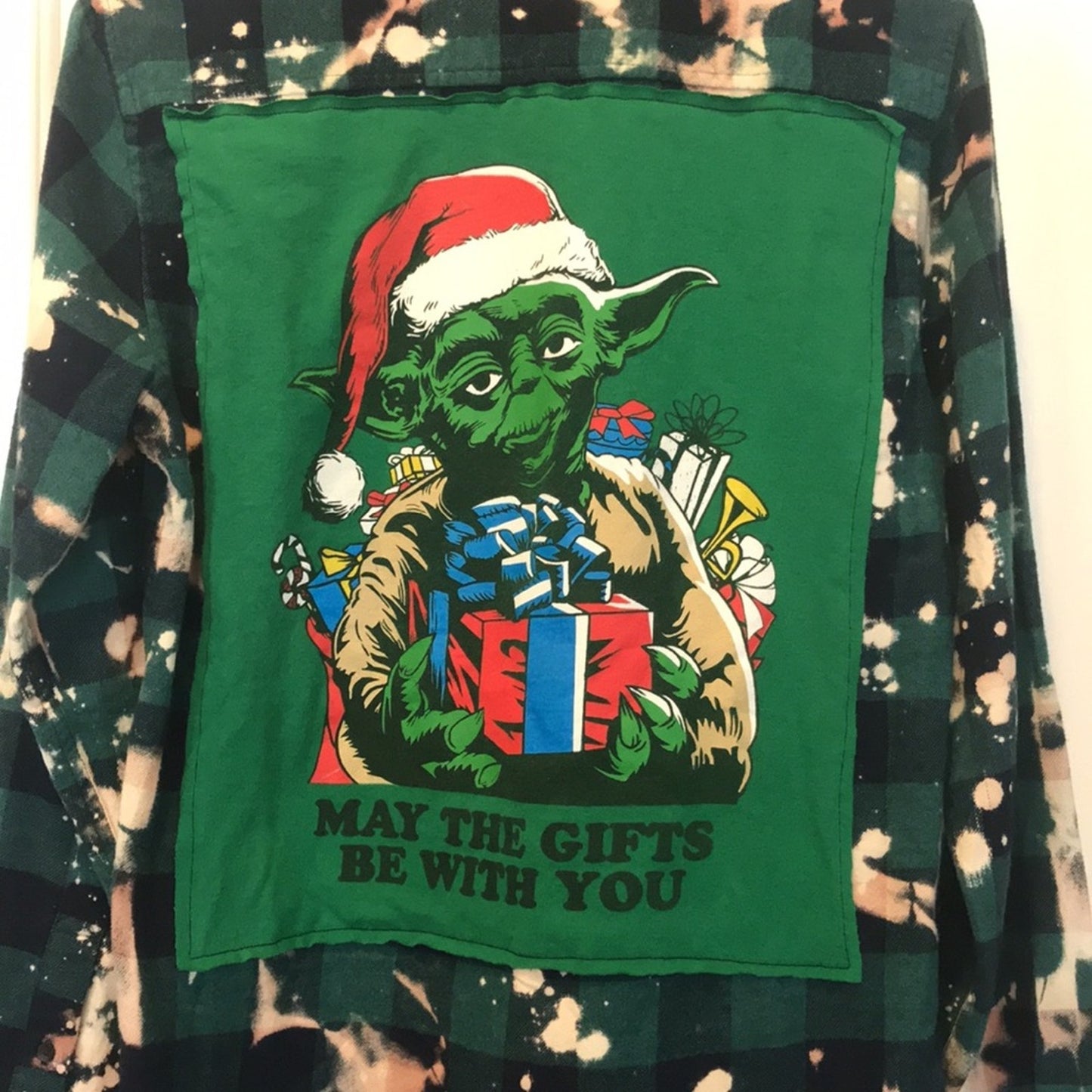 Star Wars Yoda bleached Upcycled flannel shirt small S  unisex