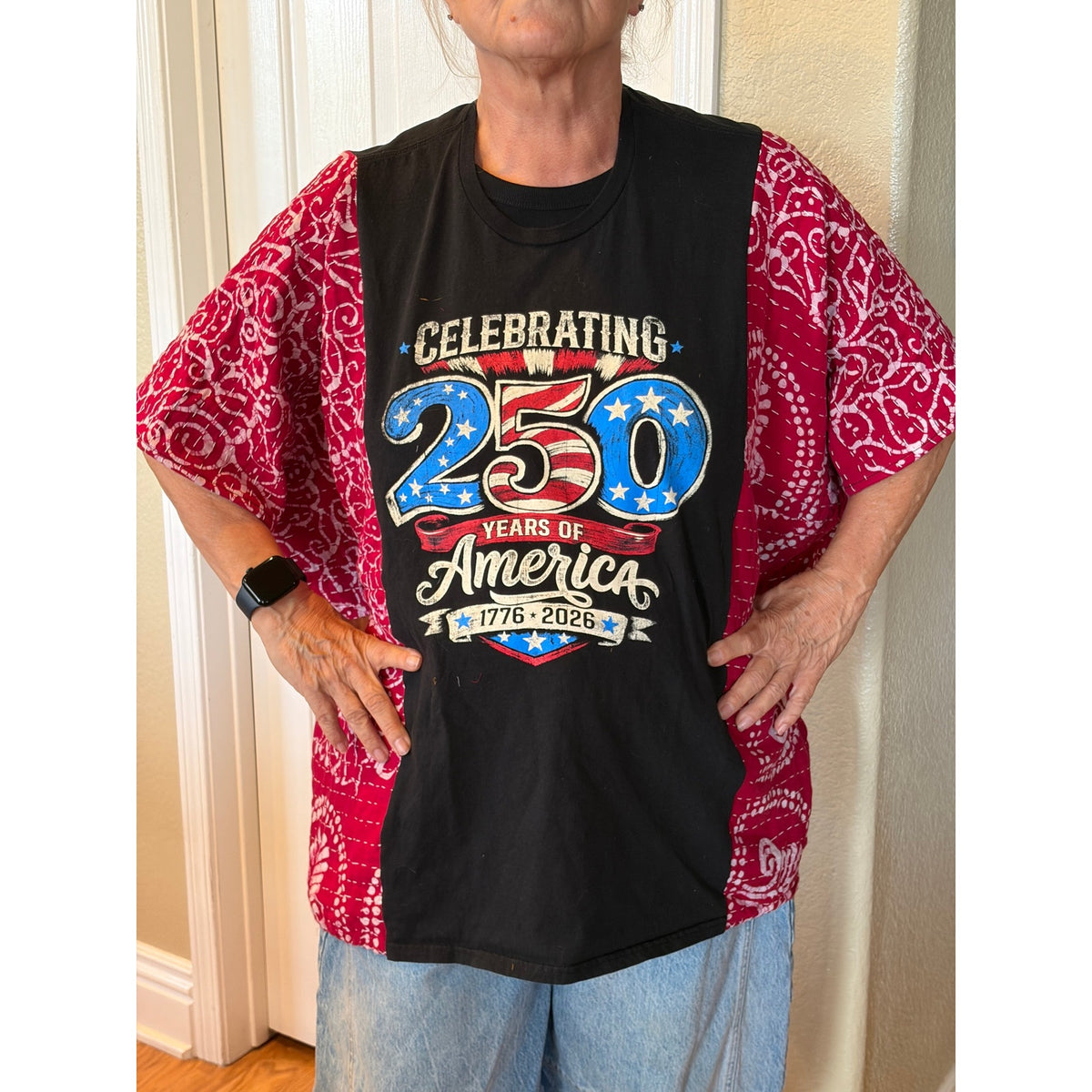 USA 250 Upcycled Kantha Tunic Top Shirt OS Handmade
