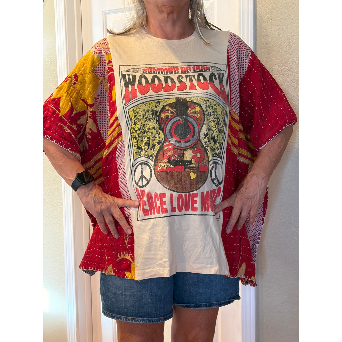 Woodstock Upcycled Tunic Top Shirt OS Bohemian Handmade